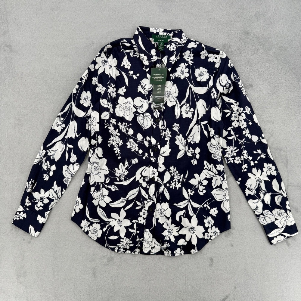 Lauren Ralph Lauren Slim Fit Floral Stretch Cotton Button Down Shirt Women's 4 - Picture 2 of 13